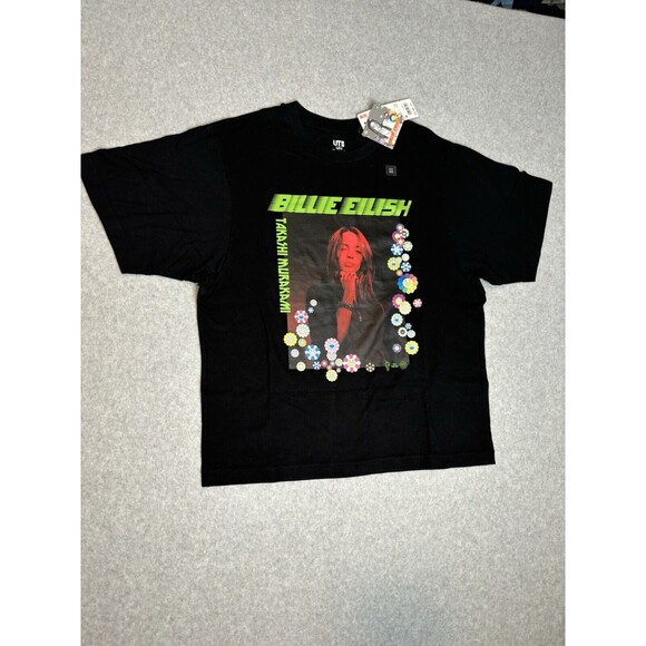 Billie Elish‎ x Takashi Murakami Uniqlo Graphic T-shirt 2020 Black Medium NWT - Picture 1 of 9